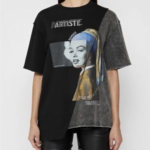 MANIÈRE DE VOIR - SPLIT GRAPHIC T SHIRT - WASHED BLACK - NEVER WORN/TAGS ON